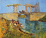 Arles Canvas Paintings - The Langlois Bridge at Arles with Women Washing